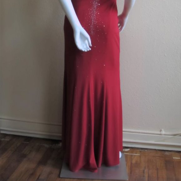 Niki by Niki Livas Red Halter Style Open Back Maxi Gown - Picture 3 of 7